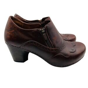 Dansko Ankle Boots Brown Leather Scalloped Studded Heeled Booties Womens EU 40